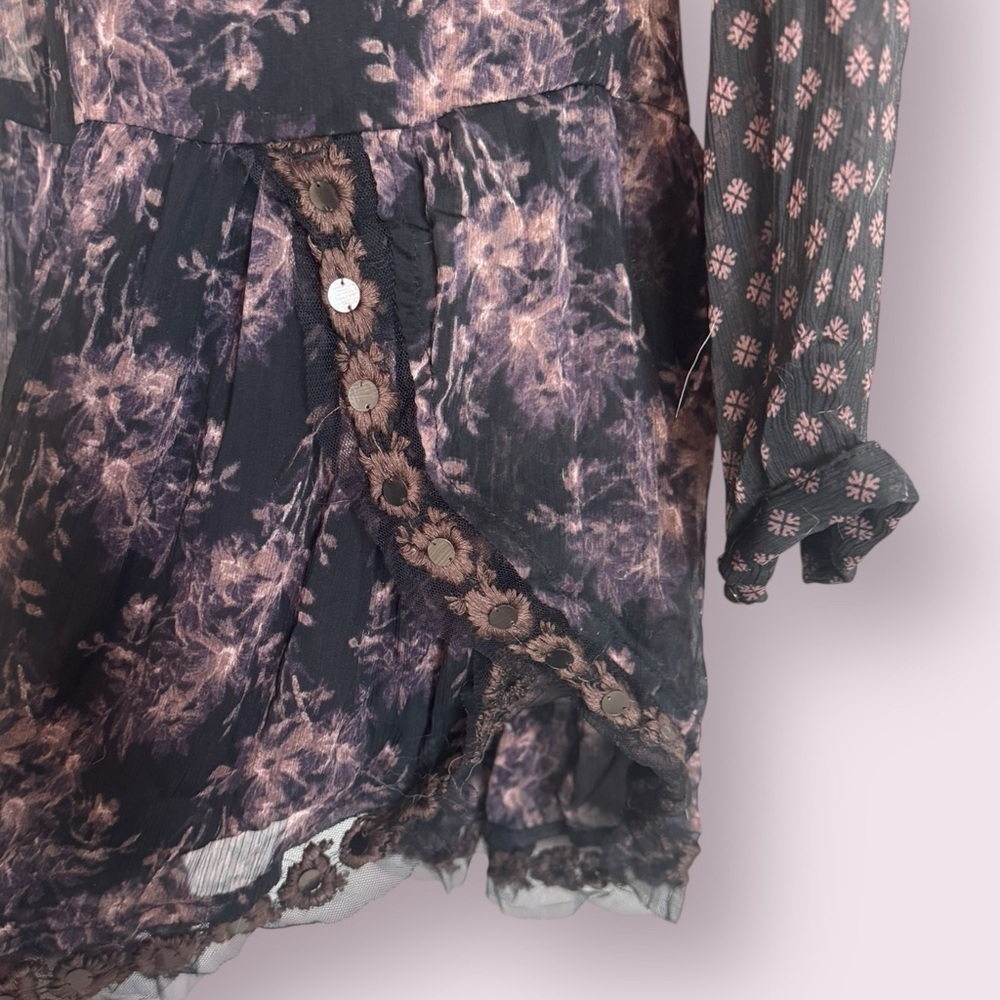 Free People Floral Lace Mini Dress Sheer Polka Dot Babydoll Cottagecore Size XS - Picture 8 of 10